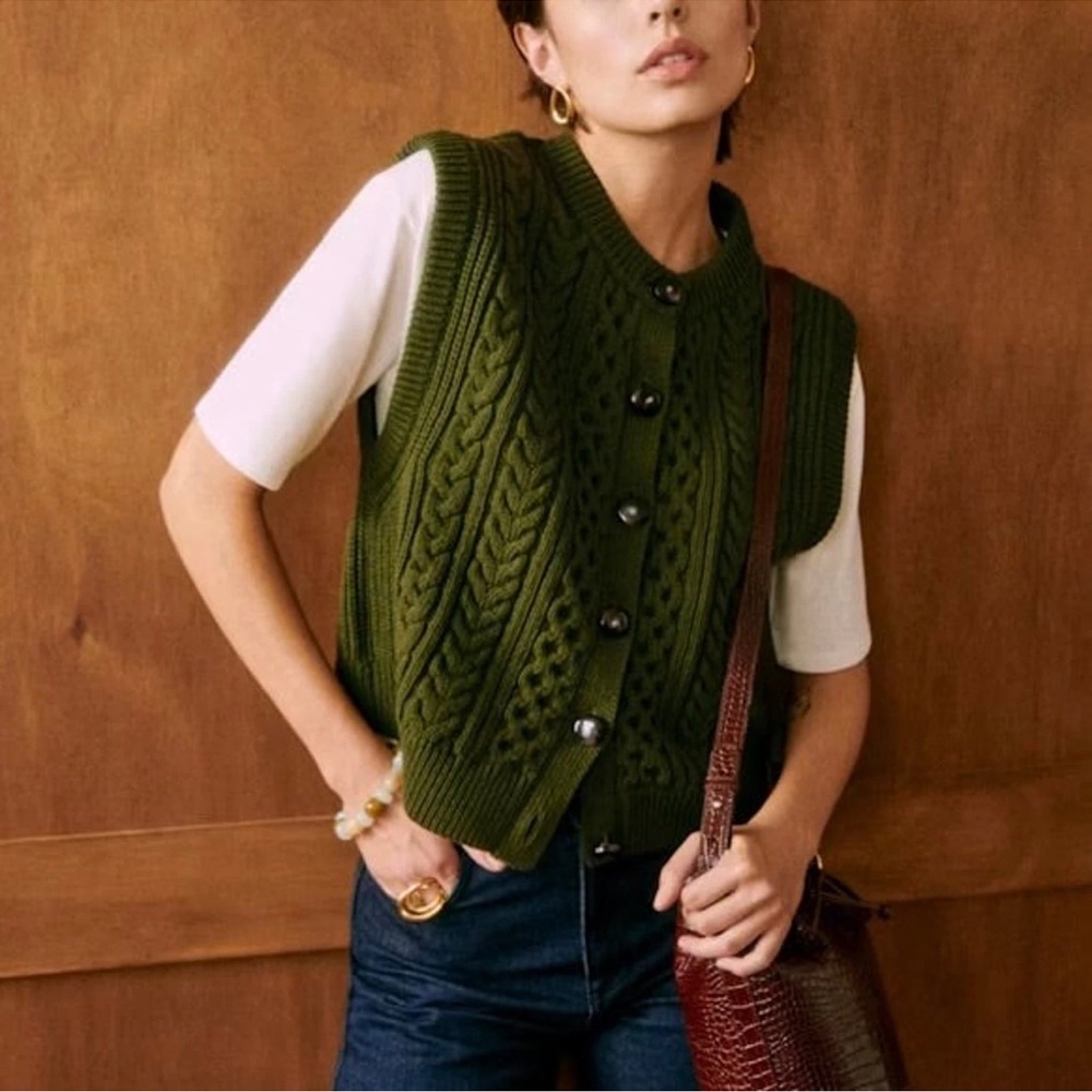 ✨last call!! NWT Sezane Roxanne Green Cable Knit Sweater Vest limited time!!